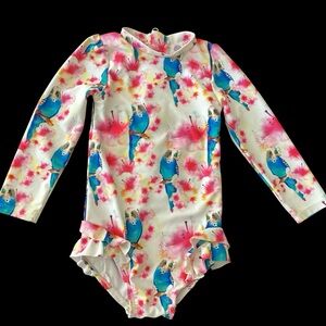 Cheeky Chickadee Parrot Print Long Sleeve Rashguard Swimsuit Girls size …